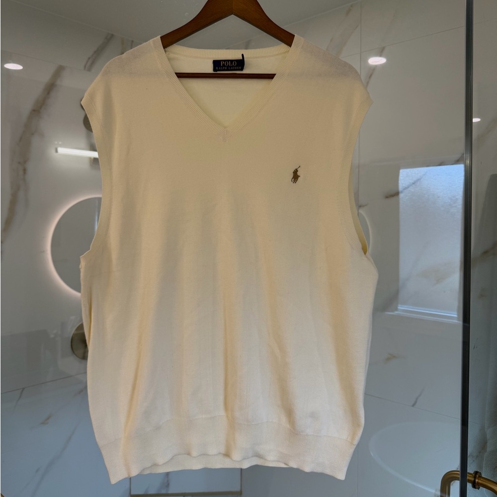Polo Ralph Lauren Pima Cotton V-Neck Sweater Vest XXL Cream Pony Logo
